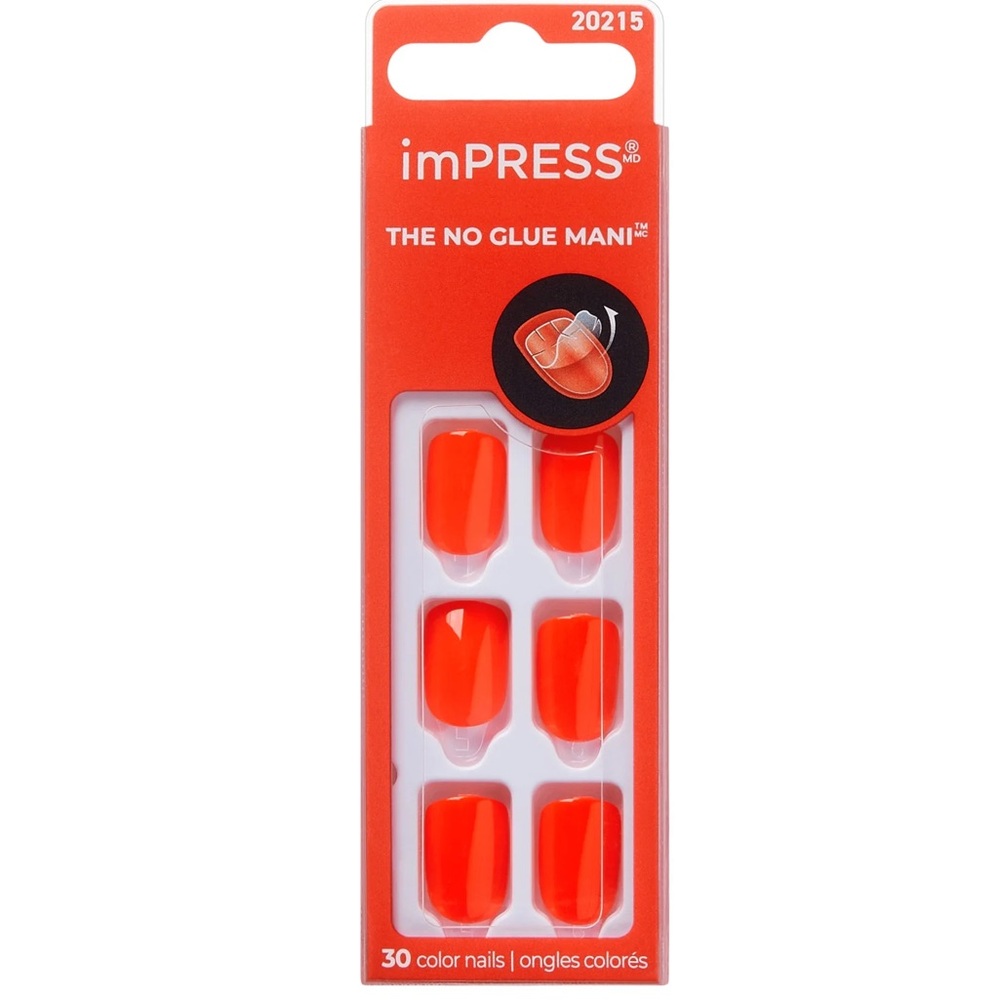 Kiss imPRESS Bright Reddish Orange No Glue Press-On Nails - 30 Count